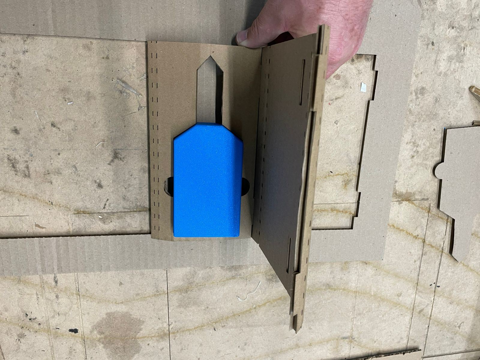 Assembling the case with blue print inside