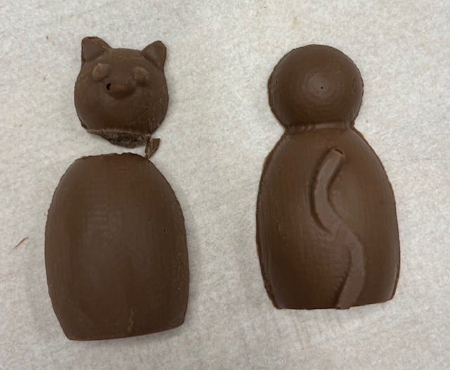 Two halves of a chocolate cat