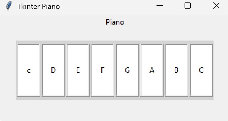 App window titled piano that has labeled white buttons that are similar to a piano