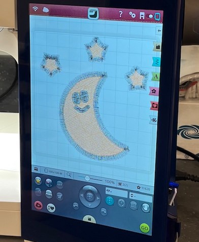 Design on embroidery machine's screen