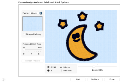Screenshot of mySewnet Embroidery: choose fabric
