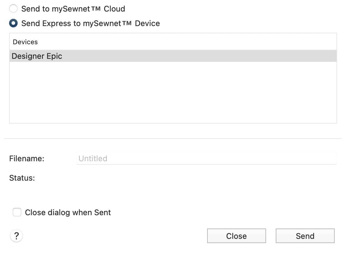 Screenshot of mySewnet Embroidery: send to machine