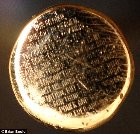 Image of the Lords prayer engraved on a Pin by courtsy of the Daly Mail