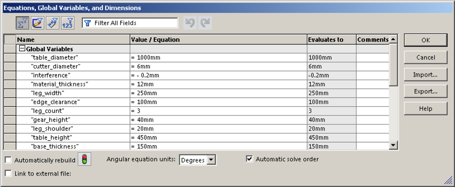 Solidworks Equations Editor