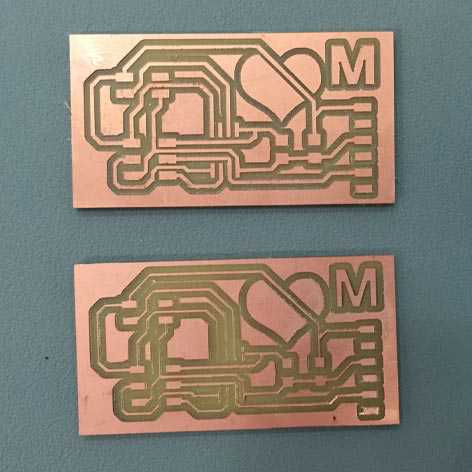 Two boards, one defectuous, the other one ready to solder components