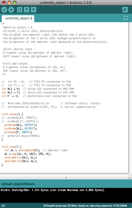 Umbrella Object Arduino script
