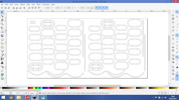 Initial bench design using Inkscape