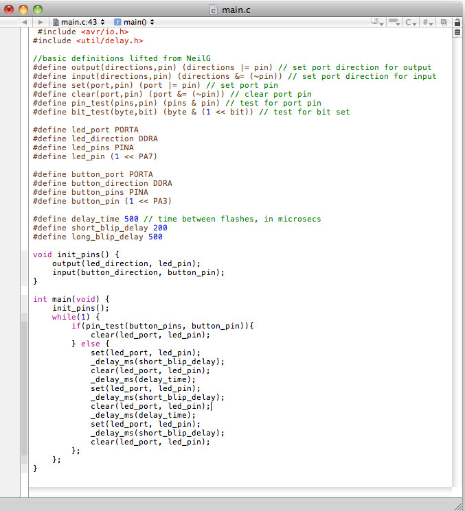 C Code for LED to blink 3 times
