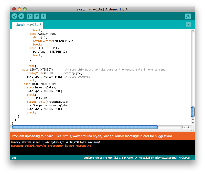 Hello Arduino, Arduino error message