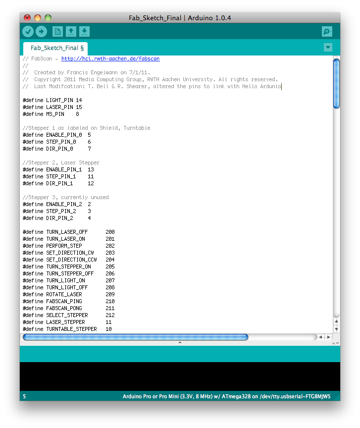 Altered Code for our Arduino Pins