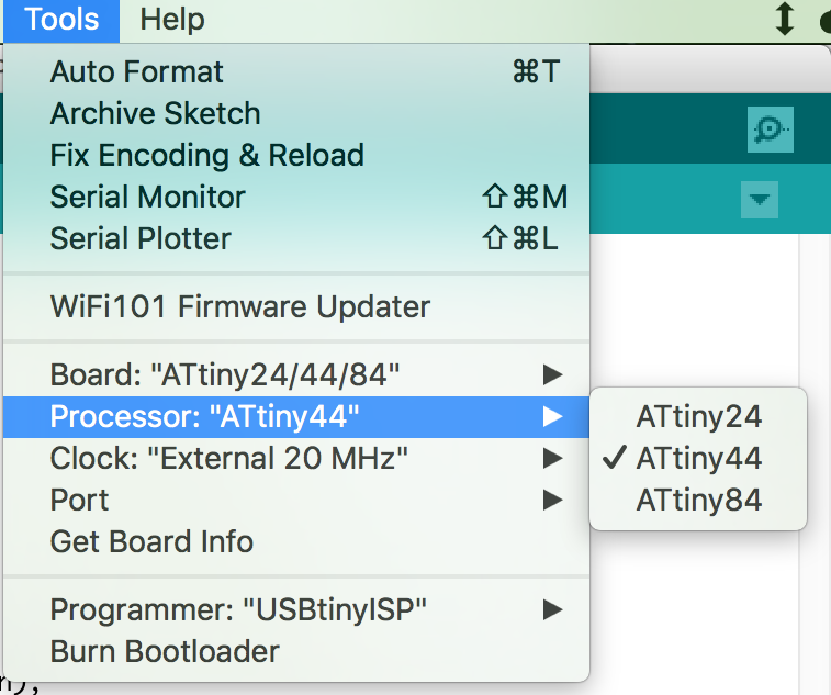 Arduino IDE - selecting ATtiny44