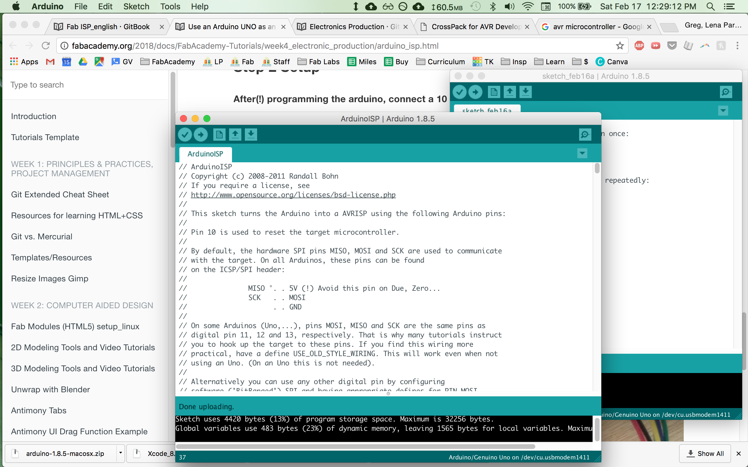 Uploading the ArduinoISP Sketch to my Arduino Uno