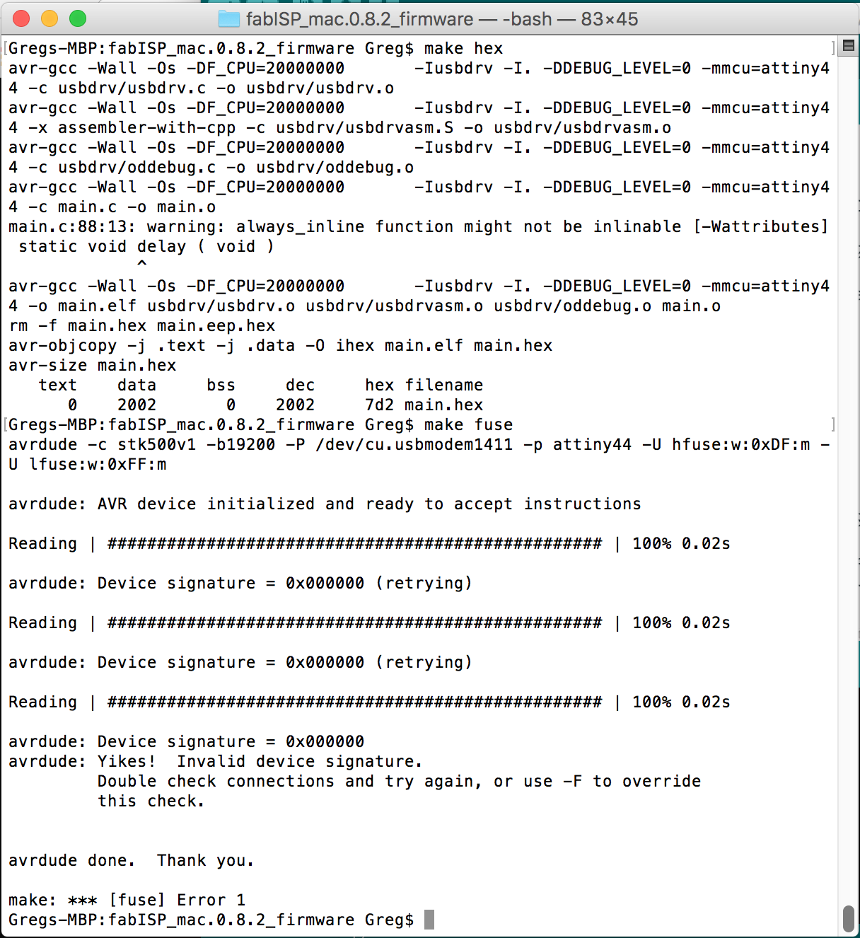 error output from make fuse