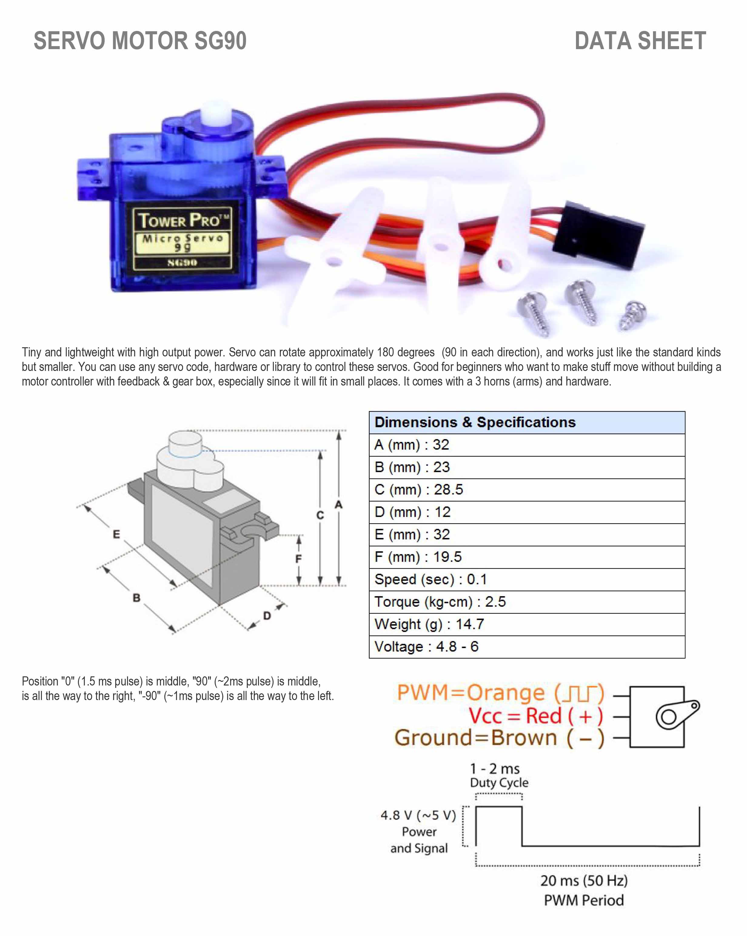 Серво sg90 Datasheet