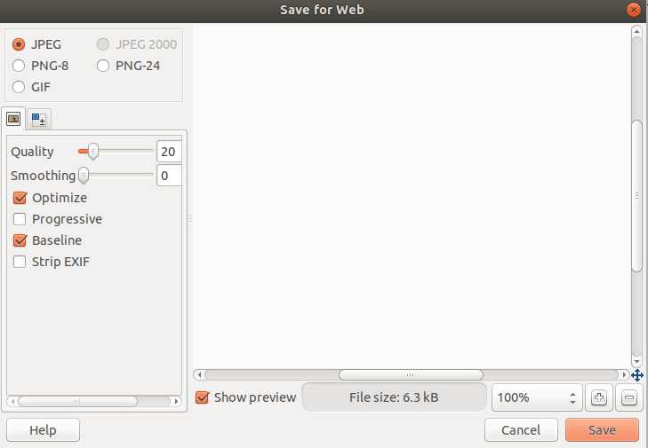gimp save for web