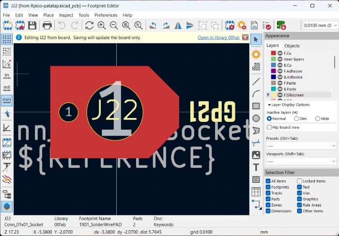 CAP-MIDI board footprint and pad layout