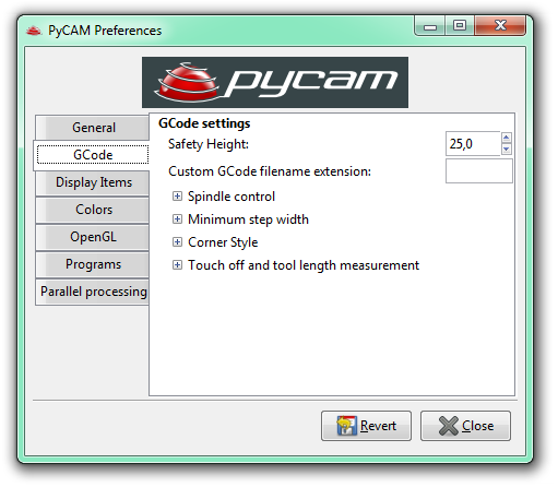 Pycam preferences