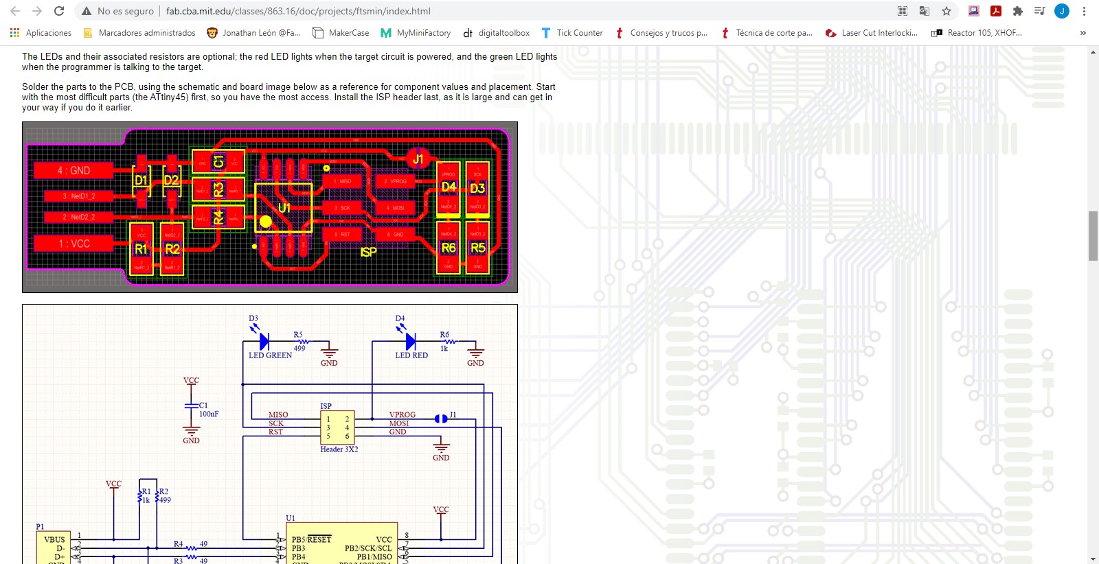 A screenshot of the FabTinyISP webpage