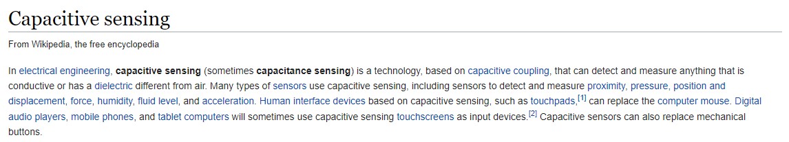 Wikipedia definition of a capacitive sensor