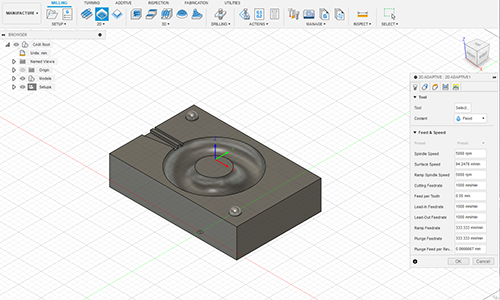 Setting up the machining or milling process in Fusion 360