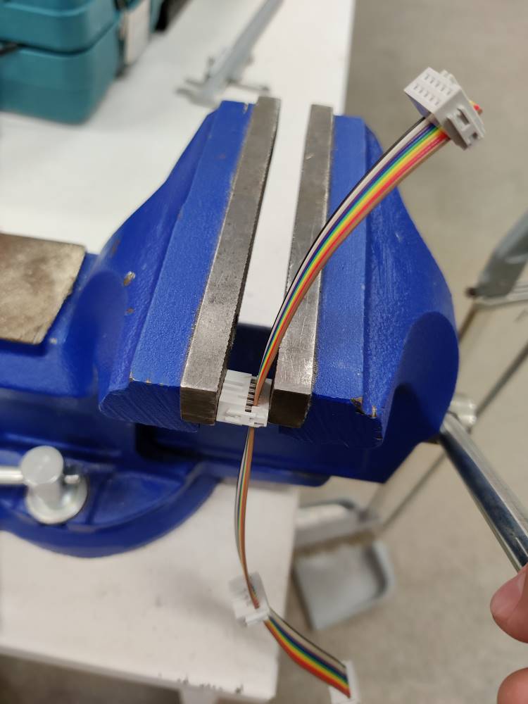 Connector in a vise