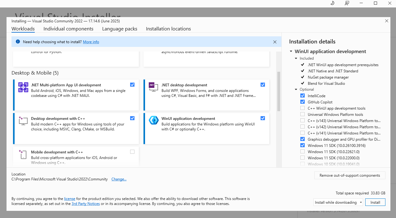 Visual Studio install 2