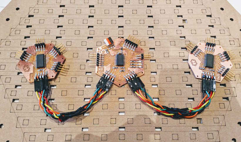 Connecting the three boards together with shortened (and braided) wires