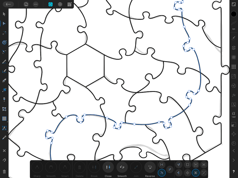 An adjusted SVG line with all the “nodes” visible that determine the curves
