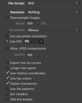 The precise “advanced” settings to use in Affinity Designer