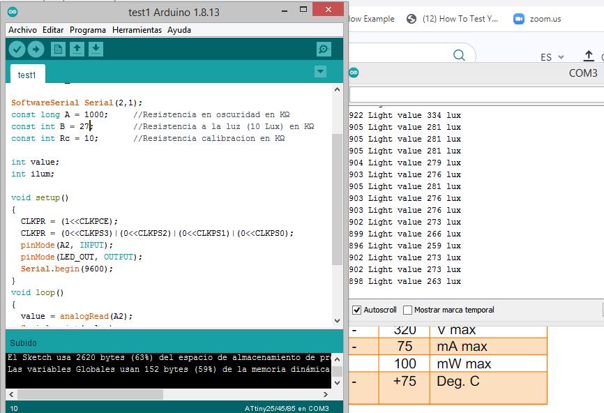 Screenshot of the arduino IDE while programming