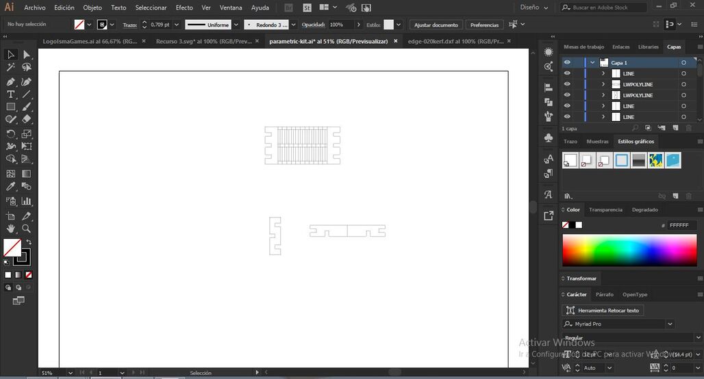 Screenshot of Adobe illustrator with the imported .dxf
