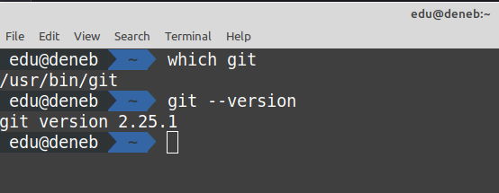 Console showing the version of git