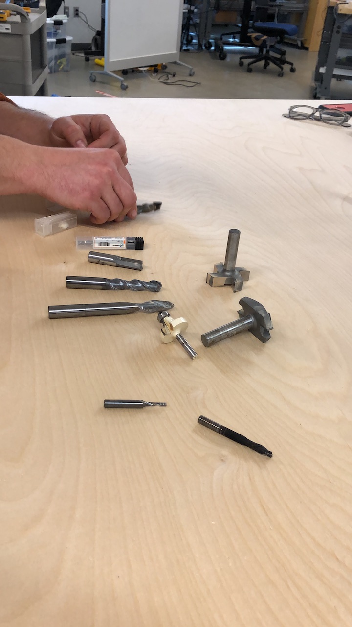 cnc router bits on table