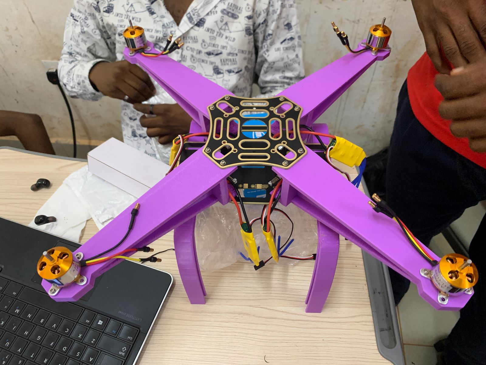 A drone that was designed and 3D printed in the school's Lab