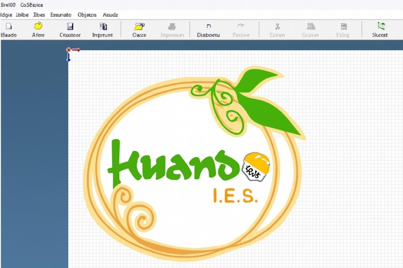 Edit design in CutStudio: remove the Spanish text and place the Huando I.E.S. orange logo in the work area.
