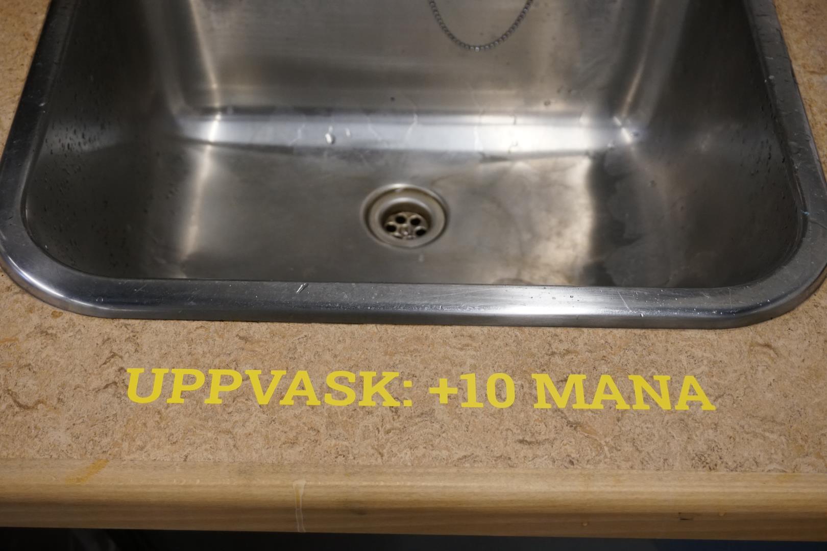 "Washing up: +10 mana"