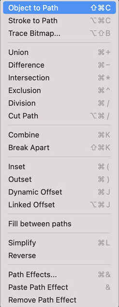 Menu for converting object to path