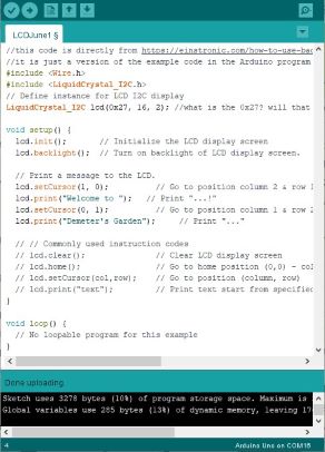LCD Hello World Arduino IDE sketch code