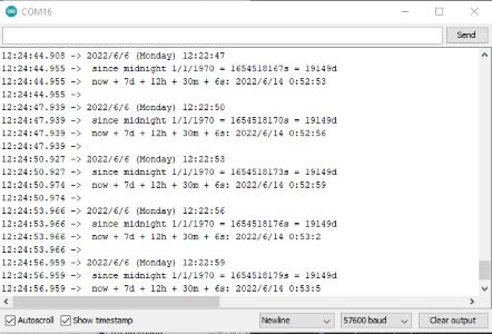 Screenshot of output for Real Time Clock