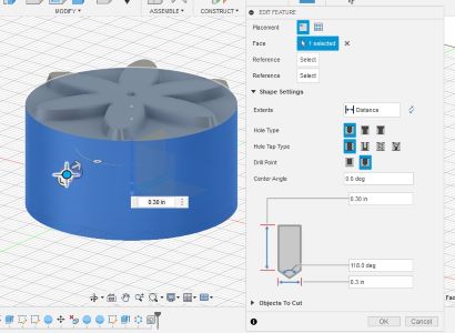 Making a hole in design 1 for 3d printing