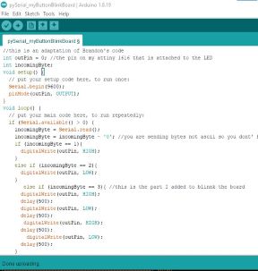 Screenshot of the Arduino code that takes in info from the python code