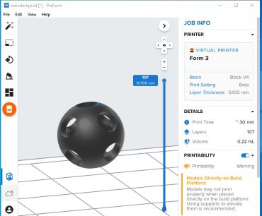 Sphere object in preform with supports