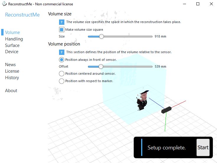 ReconstructMe settings