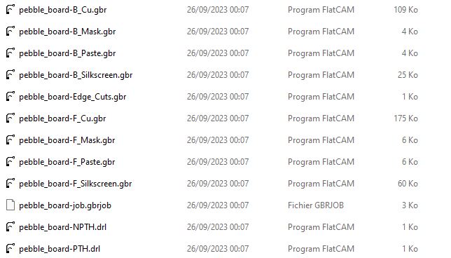 example of files created in gerber output folder
