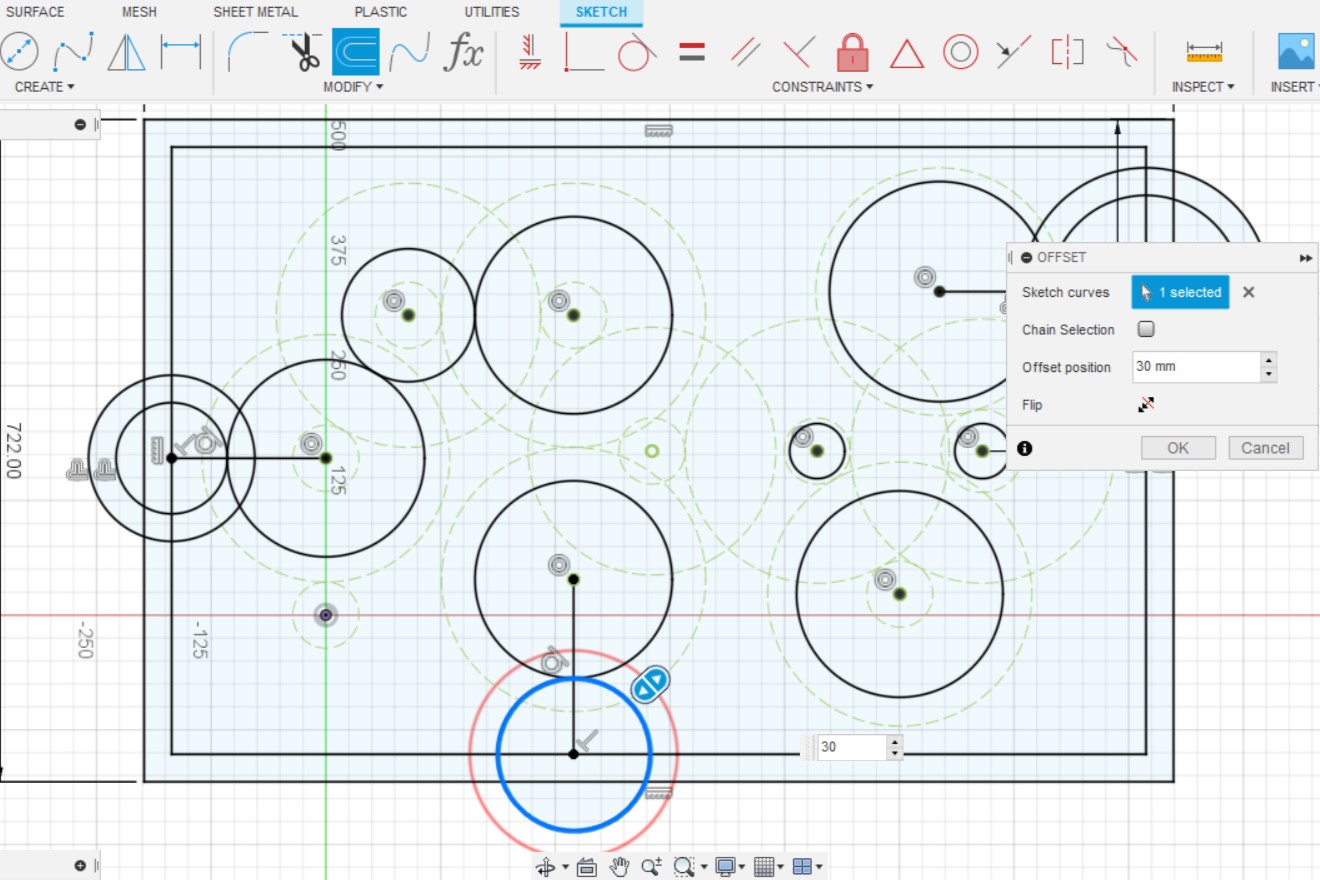 tangent circles offset