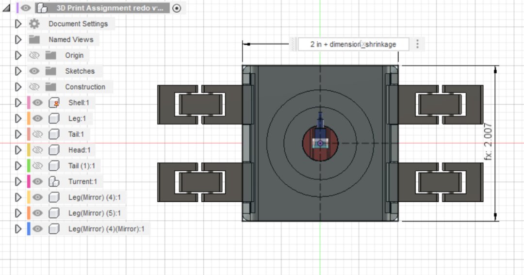 3D Printing Project - CAD Screenshot showing width compensation for shrinkage