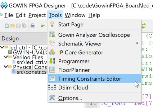 Open timing constraints editor