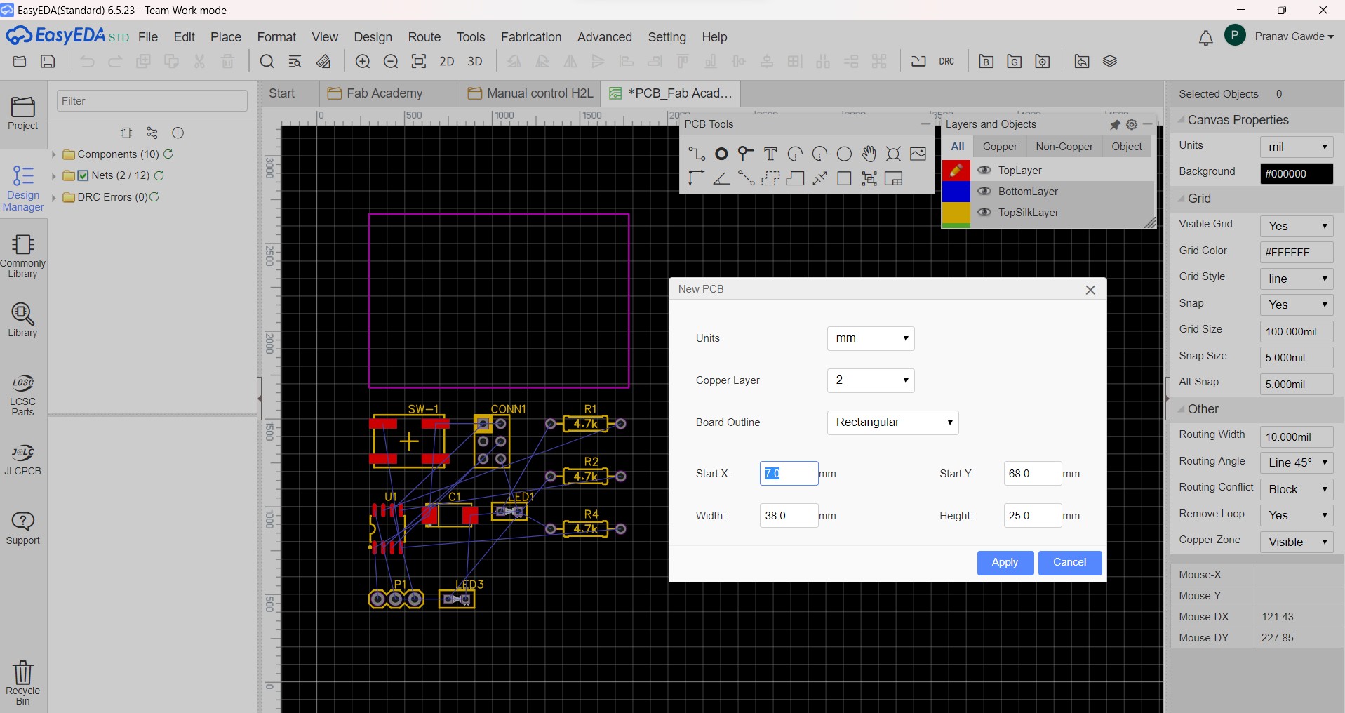 PCB Design Dialogbox