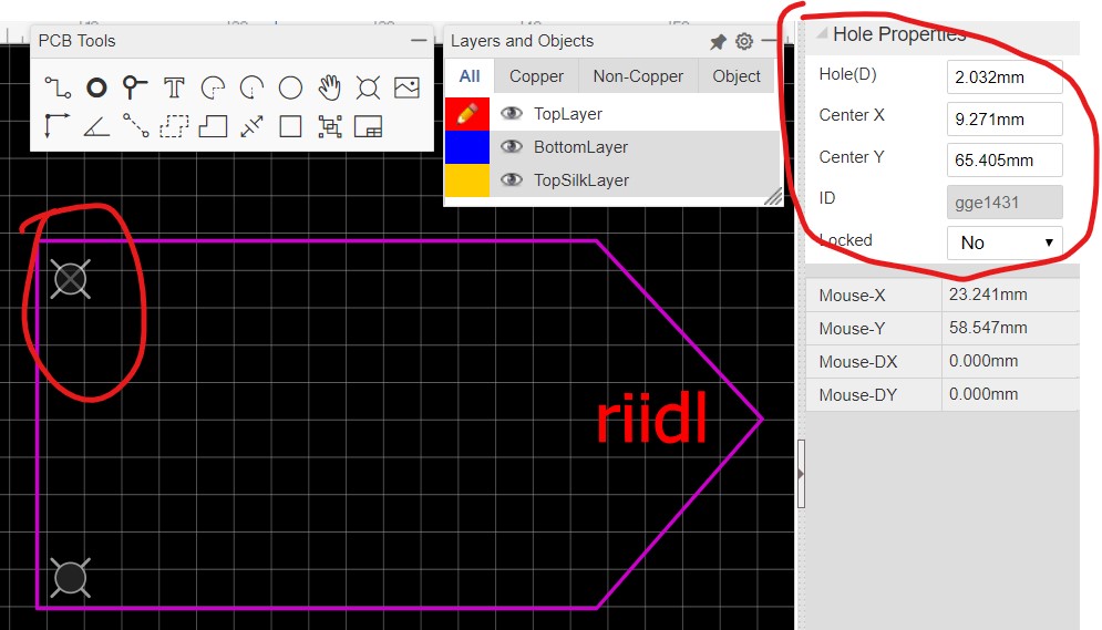 Edit hole specifications