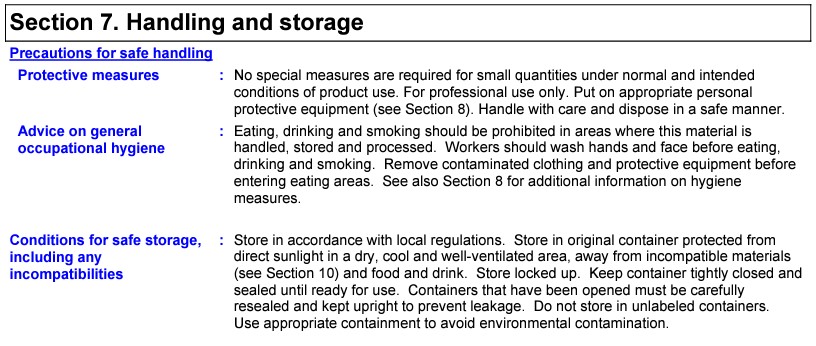 Handling & Storage measures